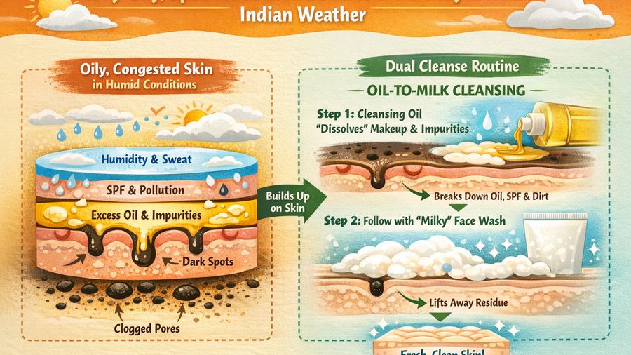 Soothing cleansing oil & face wash routine for oily skin plus dark spots in humid weather