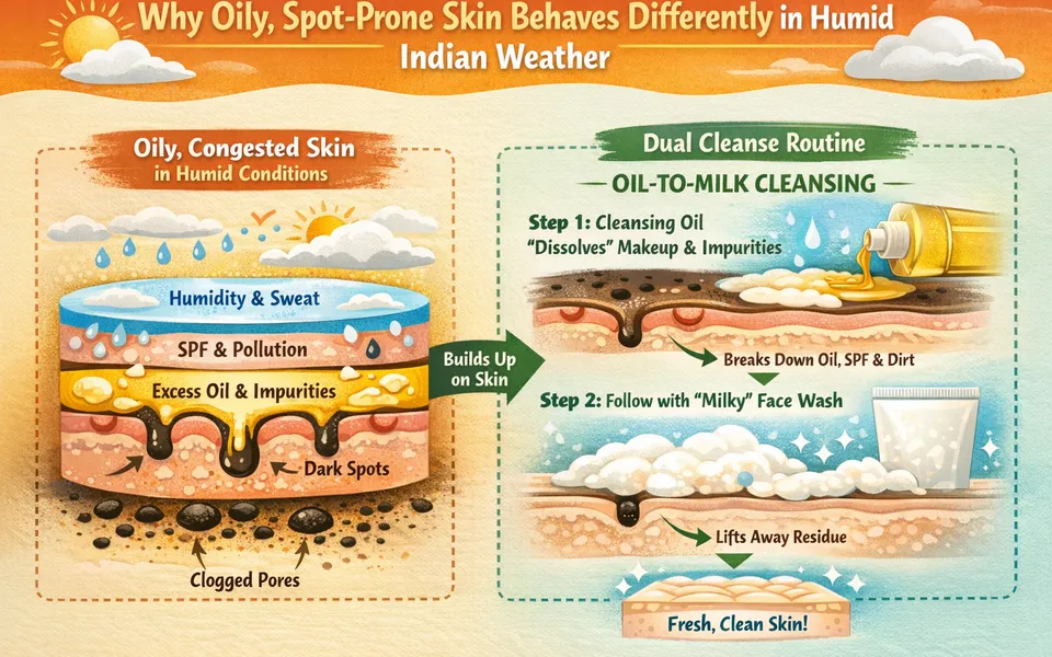 Soothing cleansing oil & face wash routine for oily skin plus dark spots in humid weather