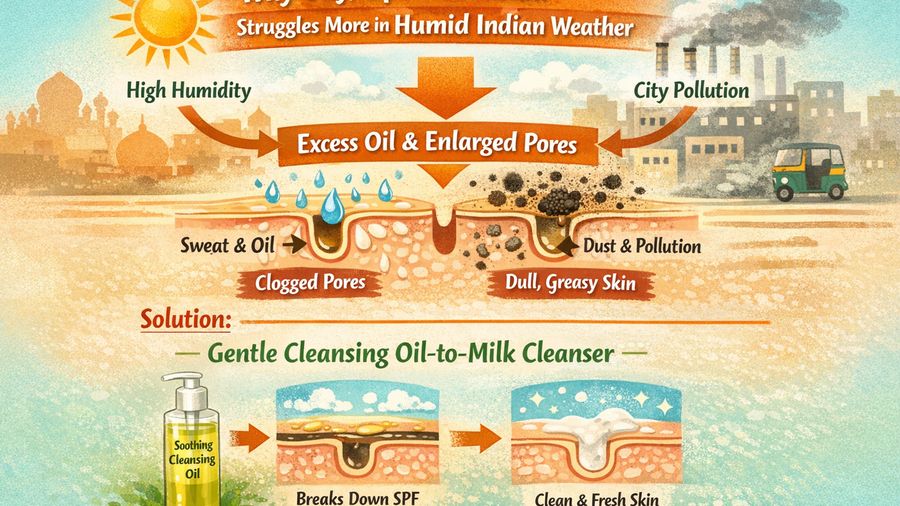 Best soothing cleansing oil & face wash for working women plus open pores plus oily skin in humid weather