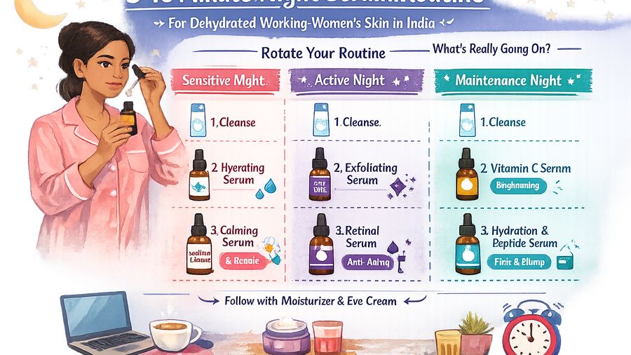 Face serum routine for working women plus dehydrated skin in all season