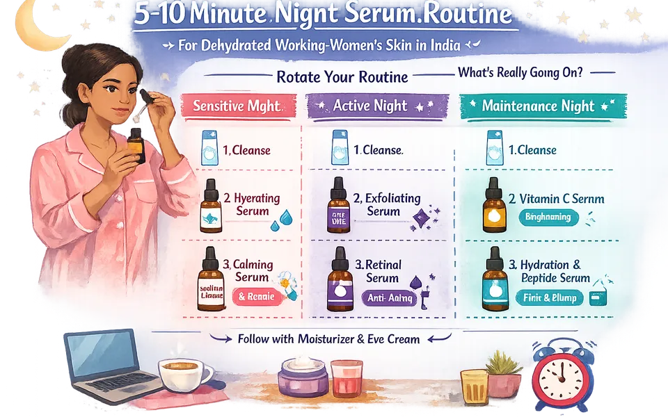 Face serum routine for working women plus dehydrated skin in all season
