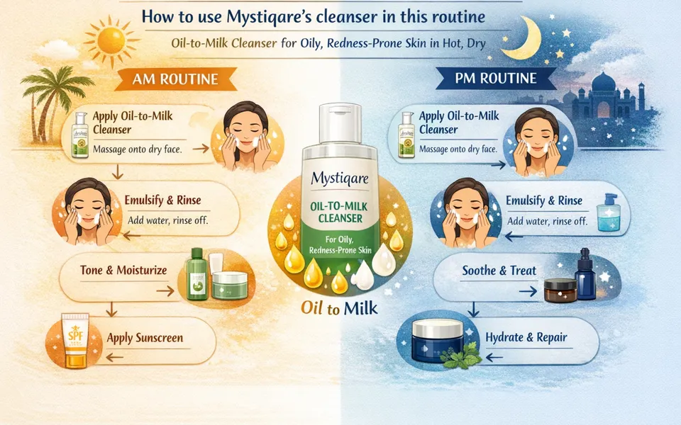 Best soothing cleansing oil & face wash for oily skin plus redness in hot and dry