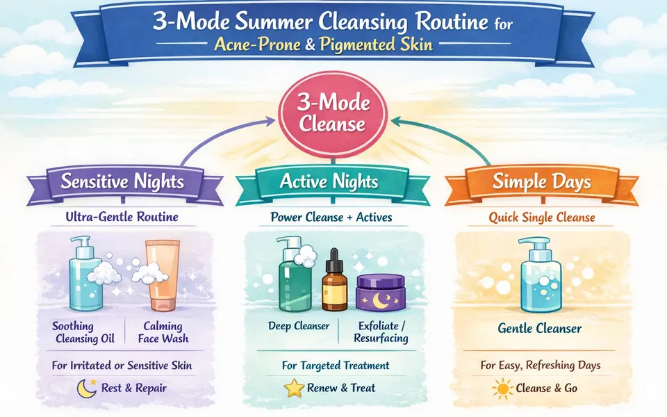 Soothing cleansing oil & face wash routine for acne prone skin plus pigmentation in summer use