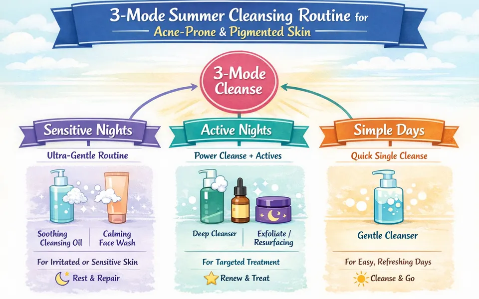 Soothing cleansing oil & face wash routine for acne prone skin plus pigmentation in summer use