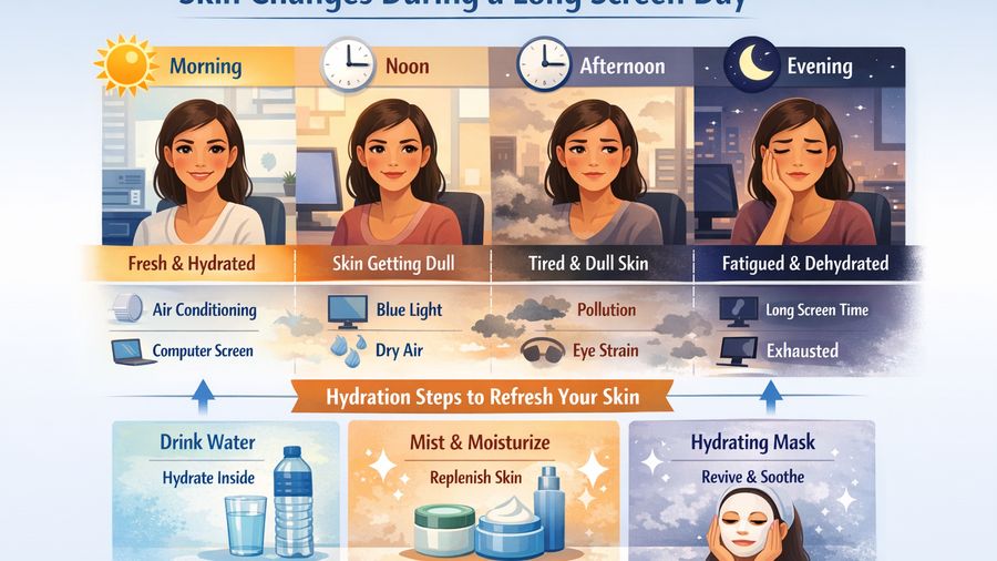 Skincare for Long Screen Days: Why Skin Looks "Tired" and How Hydration Helps