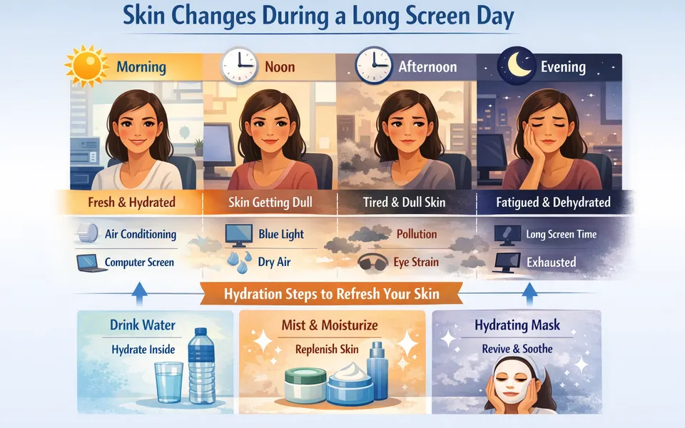 Skincare for Long Screen Days: Why Skin Looks "Tired" and How Hydration Helps