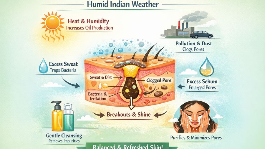 Soothing cleansing oil & face wash routine for office goers plus oily skin plus open pores in humid weather