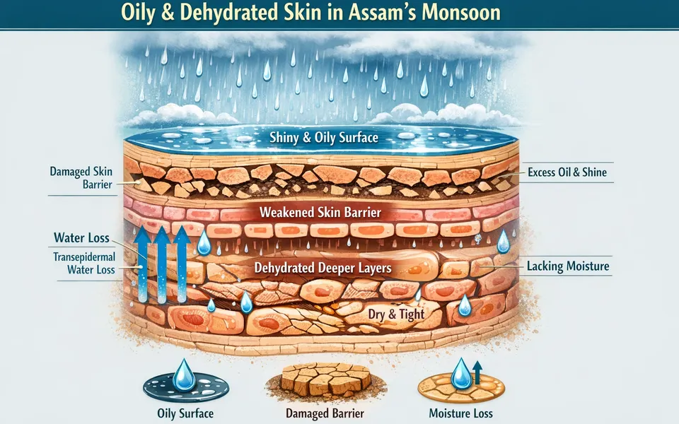 Assam Rainy-Season Breakouts: Why Skin Feels Oily Yet Dehydrated