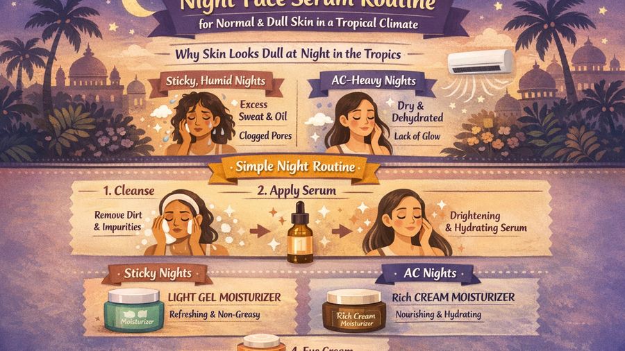 Face serum routine for normal skin plus dull skin in tropical climate