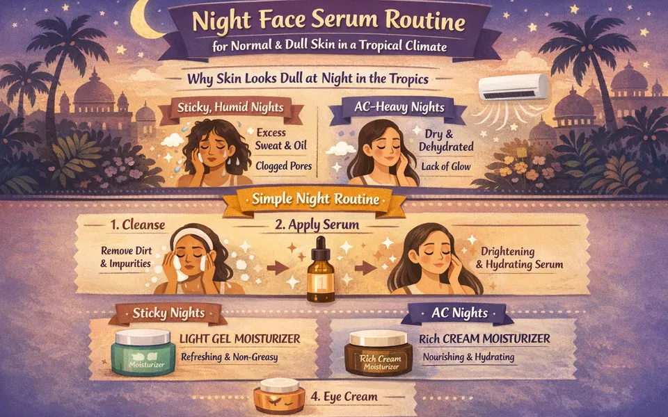Face serum routine for normal skin plus dull skin in tropical climate