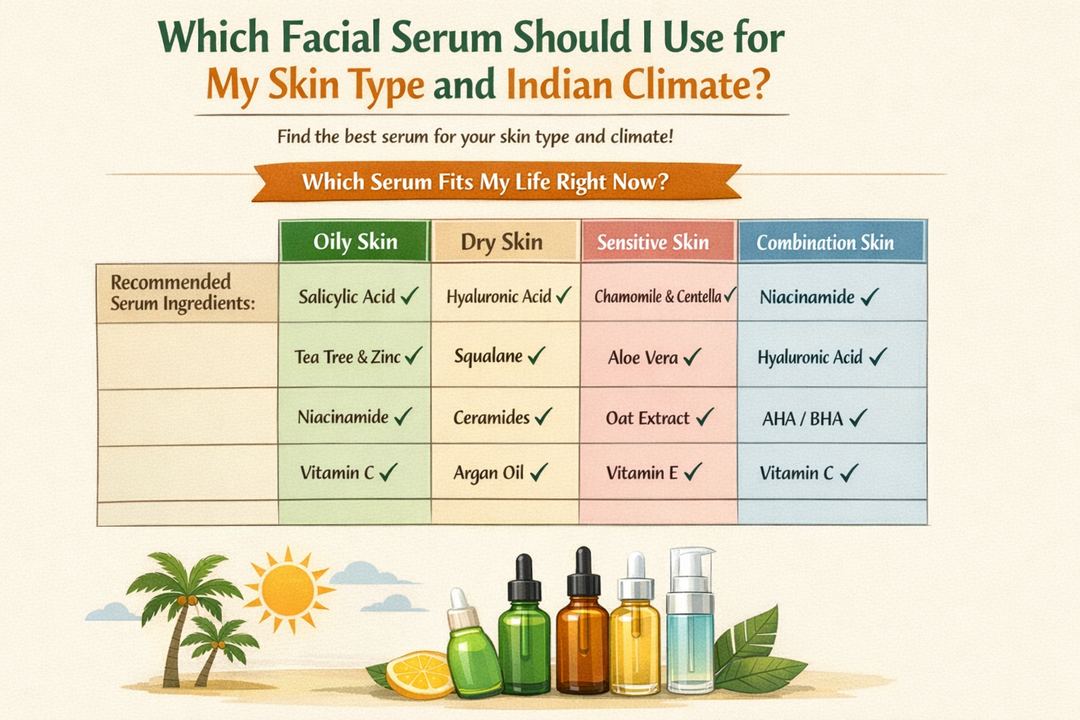 Decision matrix showing different Indian skin types and recommended serum ingredient profiles