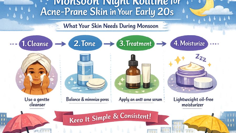Face serum routine for early 20s plus acne prone skin in monsoon season