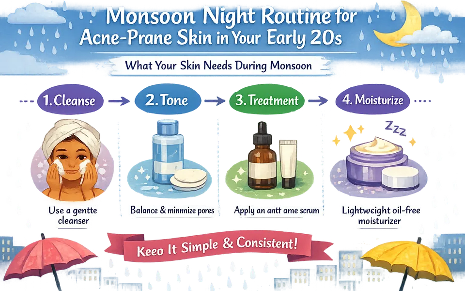 Face serum routine for early 20s plus acne prone skin in monsoon season