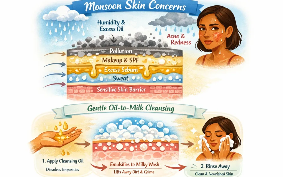 Best soothing cleansing oil & face wash for acne prone skin plus redness in monsoon season