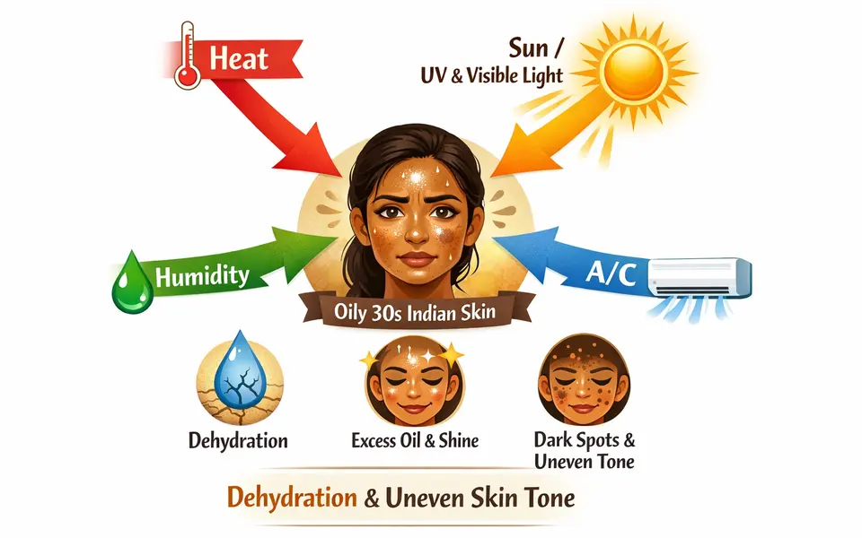 Best day cream for 30s skin plus uneven tone plus oily skin in summer use