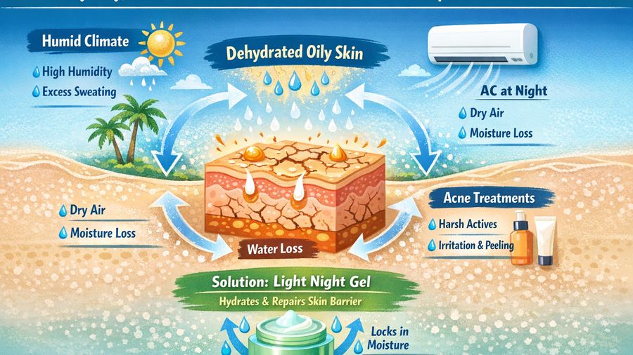 Best night gel for oily acne prone plus dull skin in tropical climate