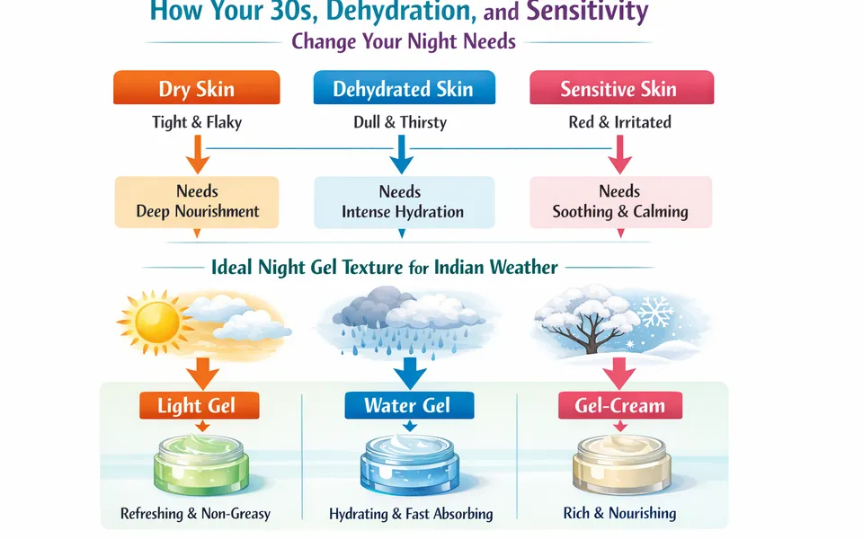 Best night gel for 30s skin plus dehydrated skin plus sensitive skin in all season