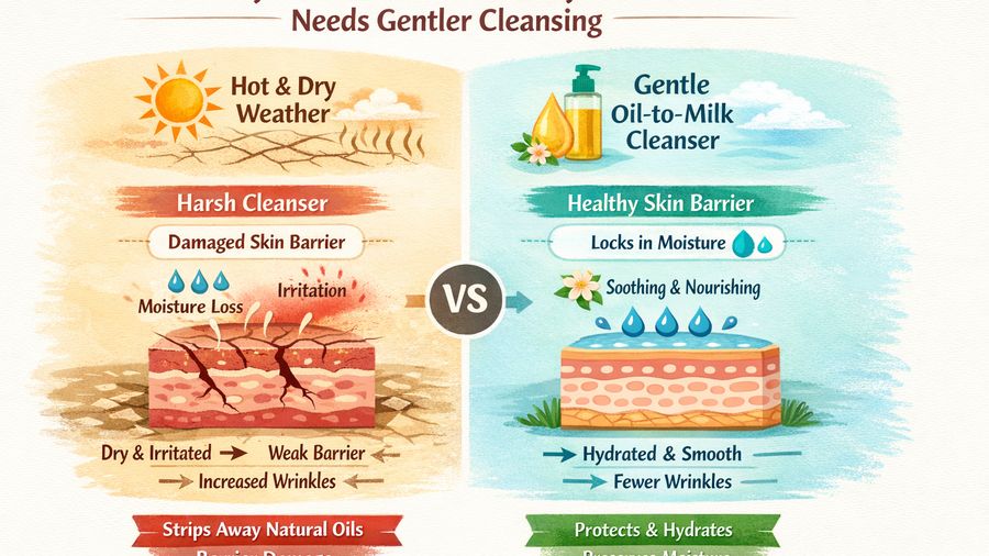 Best soothing cleansing oil & face wash for mature skin plus wrinkles in hot and dry weather