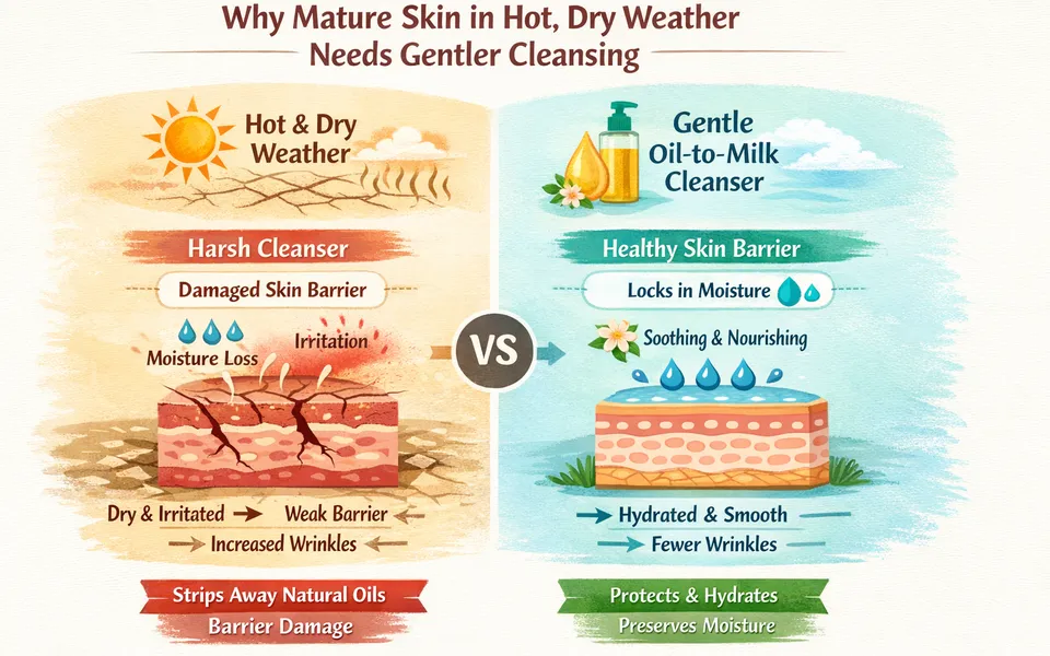 Best soothing cleansing oil & face wash for mature skin plus wrinkles in hot and dry weather
