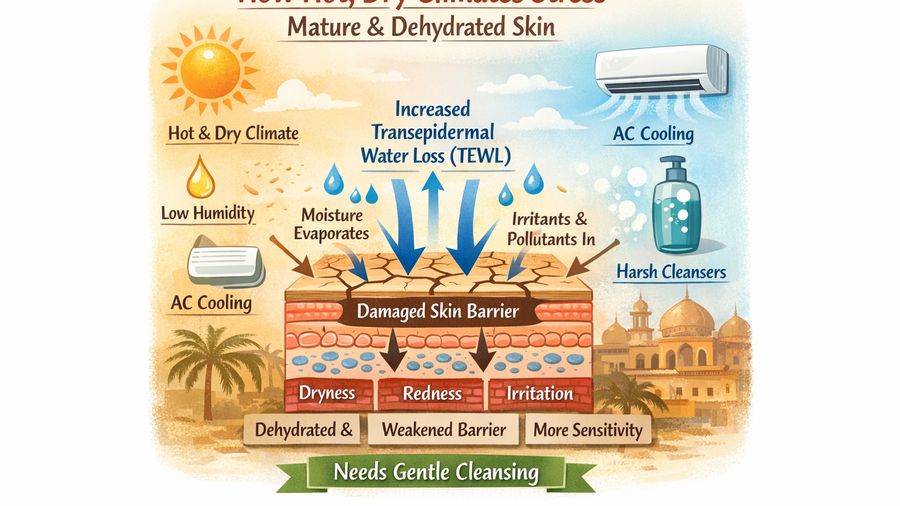 Best soothing cleansing oil & face wash for mature skin plus dehydrated skin in hot and dry