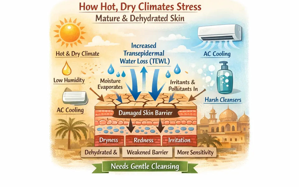 Best soothing cleansing oil & face wash for mature skin plus dehydrated skin in hot and dry