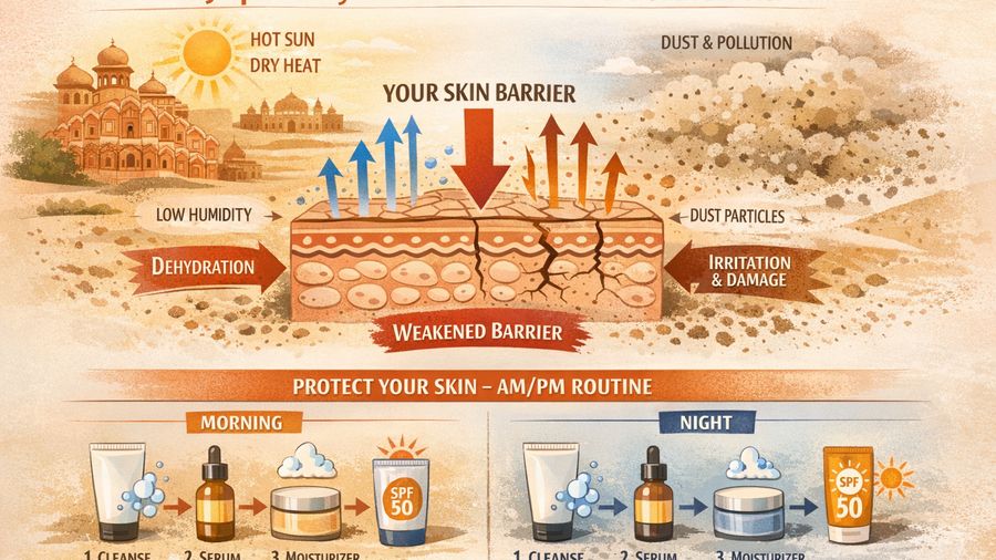 Jaipur Dry Heat + Dust: Barrier-Friendly Skincare for Outdoor Days