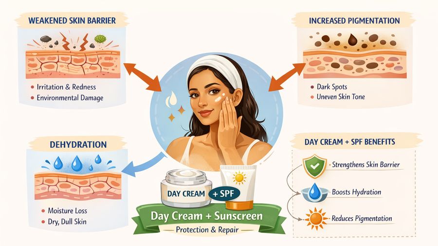 Best day cream for late 20s plus sensitive skin plus pigmentation in all season