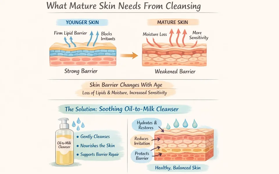 Soothing cleansing oil & face wash routine for mature skin plus anti aging in all season