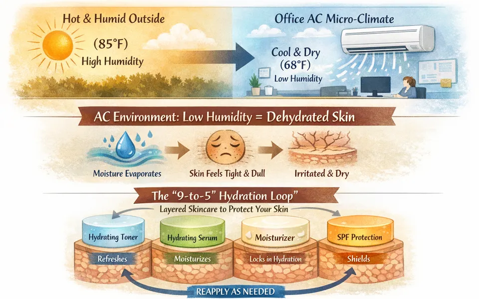 Office AC Skin: How to Prevent Mid-Day Dryness, Dullness, and Tightness