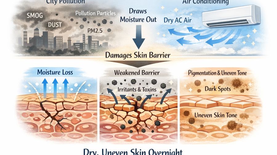 Best night gel for dry skin plus uneven tone in city pollution