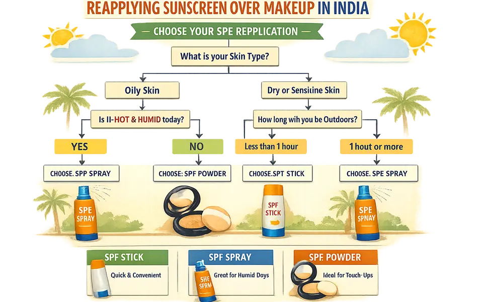 Sunscreen Reapplication Over Makeup in India: Stick vs Spray vs Powder