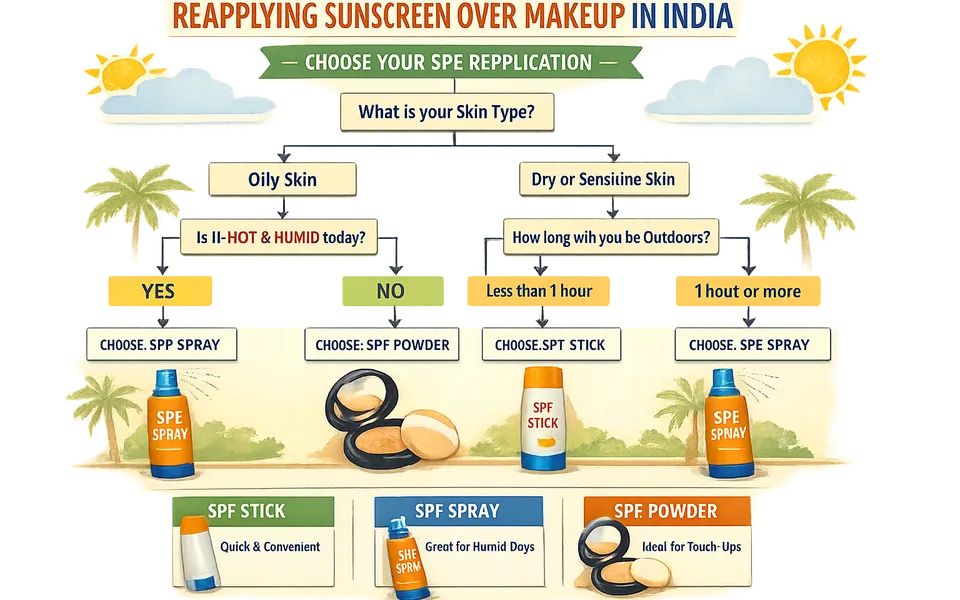 Sunscreen Reapplication Over Makeup in India: Stick vs Spray vs Powder