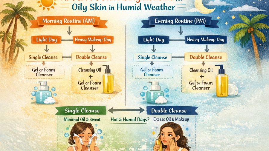 Soothing cleansing oil & face wash routine for early 20s plus oily skin in humid weather