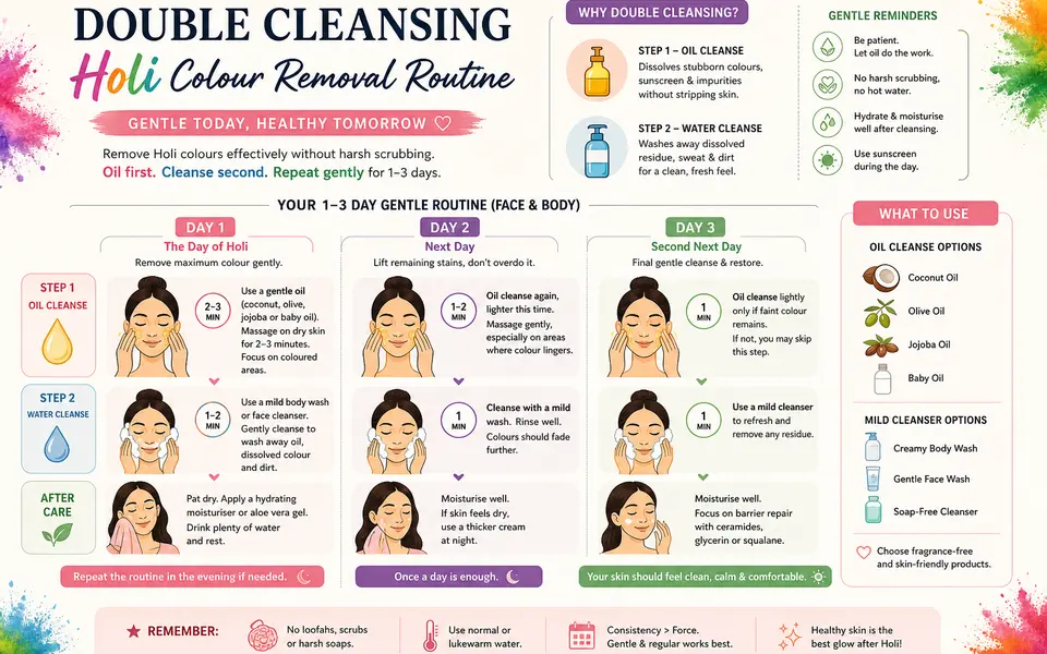 Holi Colour Removal: Clean Skin Without Scrubbing or Burning