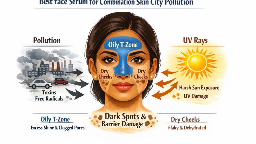 Best face serum for combination skin plus dark spots in city pollution