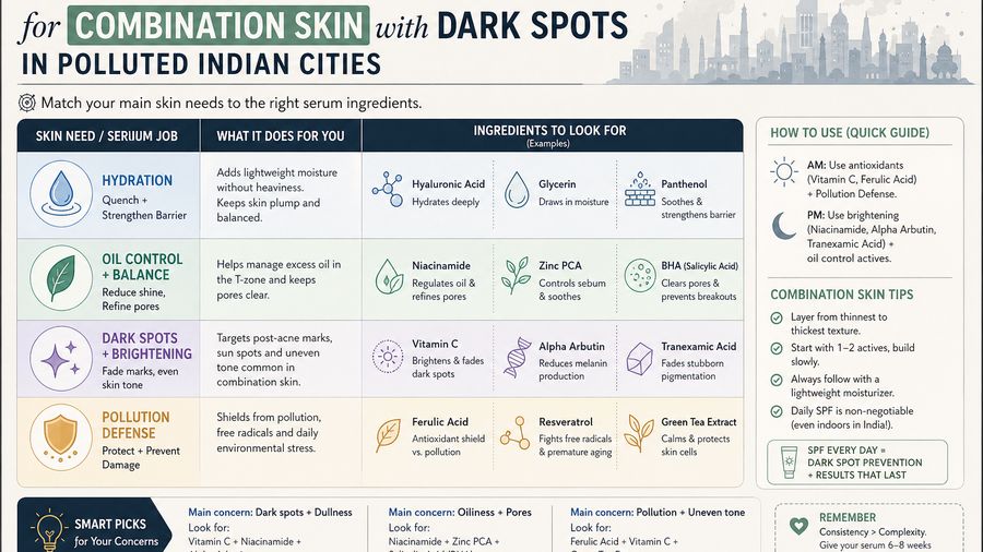 Best face serum for combination skin plus dark spots in city pollution