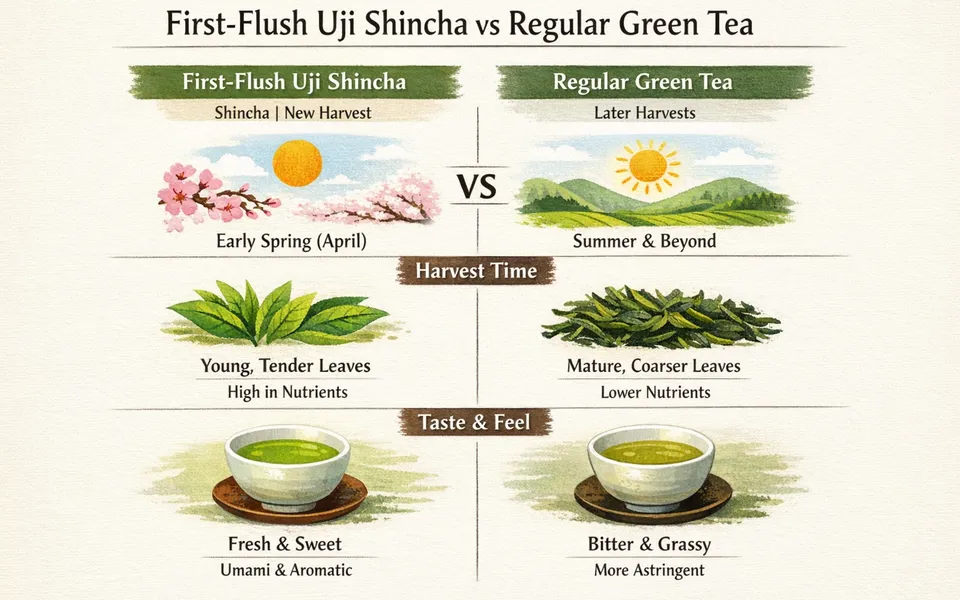 First‑Flush Uji Sencha vs Regular Green Tea: What ‘Shincha’ Changes