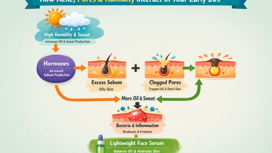 Best face serum for early 20s plus acne prone plus open pores in humid weather