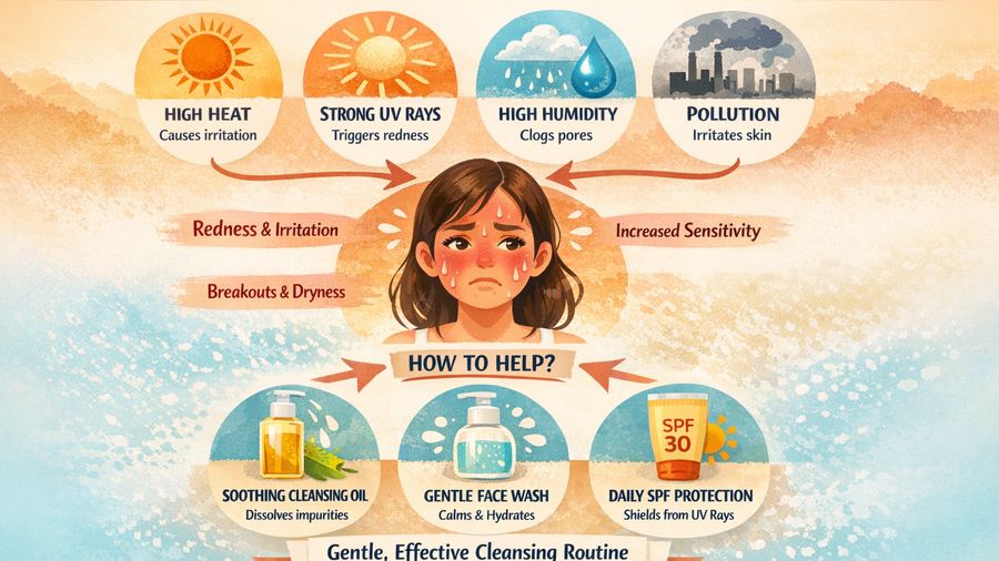 Best soothing cleansing oil & face wash for sensitive skin plus redness in summer use