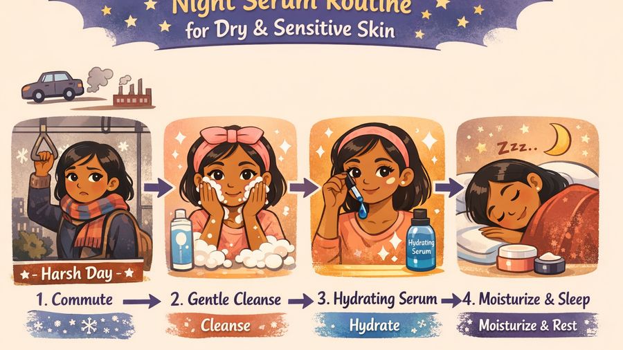 Face serum routine for office goers plus dry skin plus sensitive skin in winter dryness