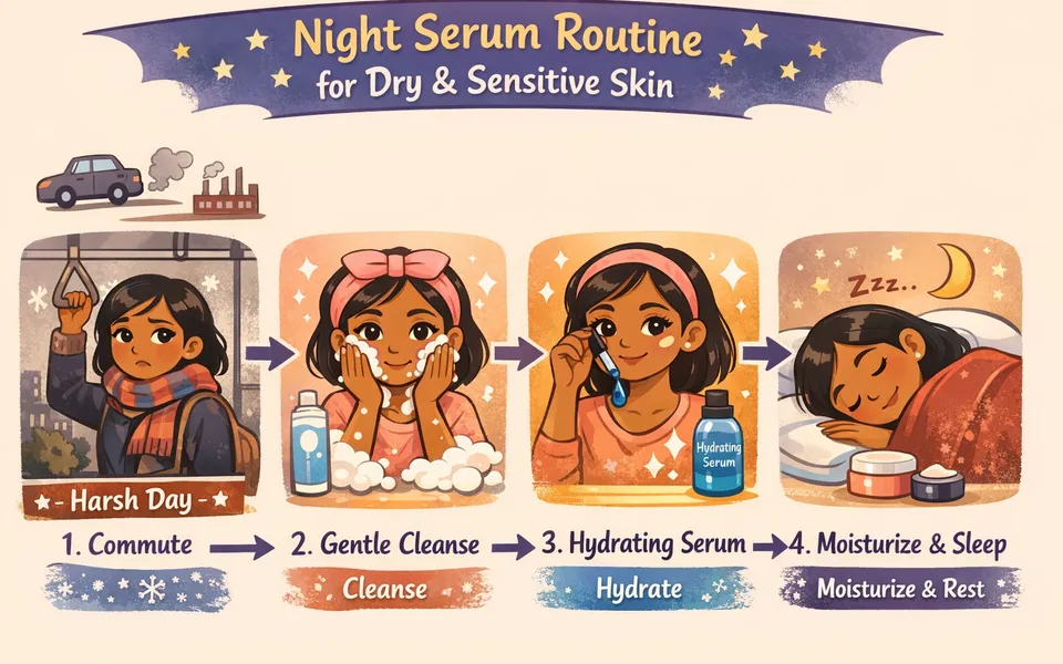 Face serum routine for office goers plus dry skin plus sensitive skin in winter dryness