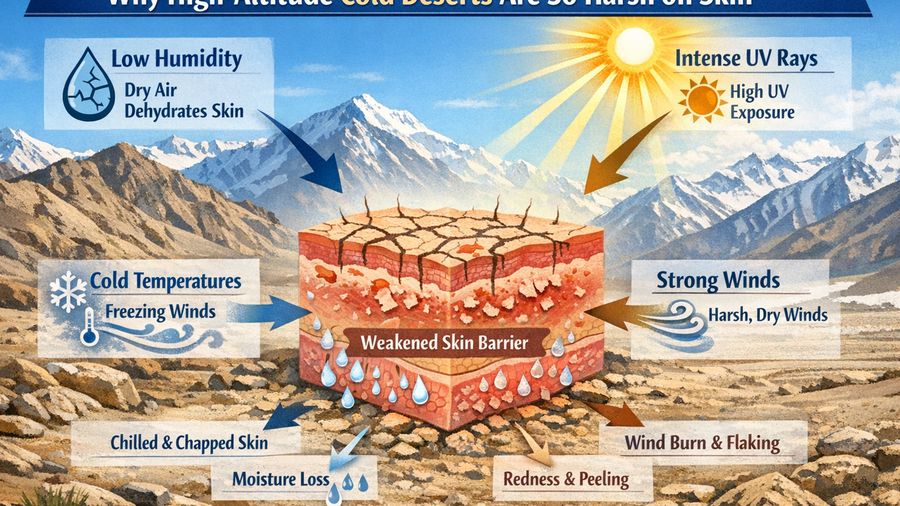 High-Altitude Skincare (Ladakh/Himachal): Wind Burn, Flaking, and UV