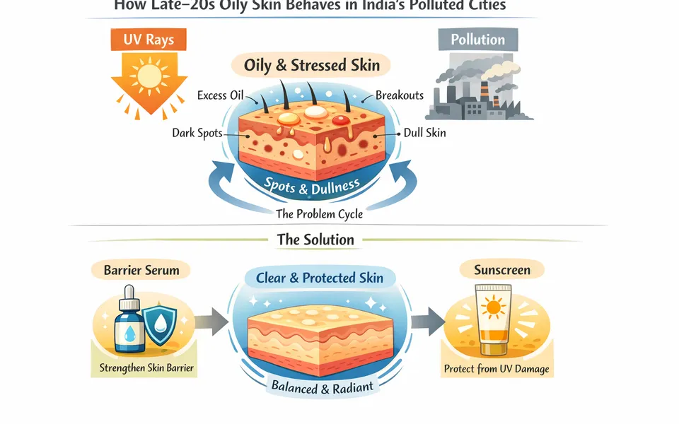 Best face serum for late 20s plus pigmentation plus oily skin in city pollution