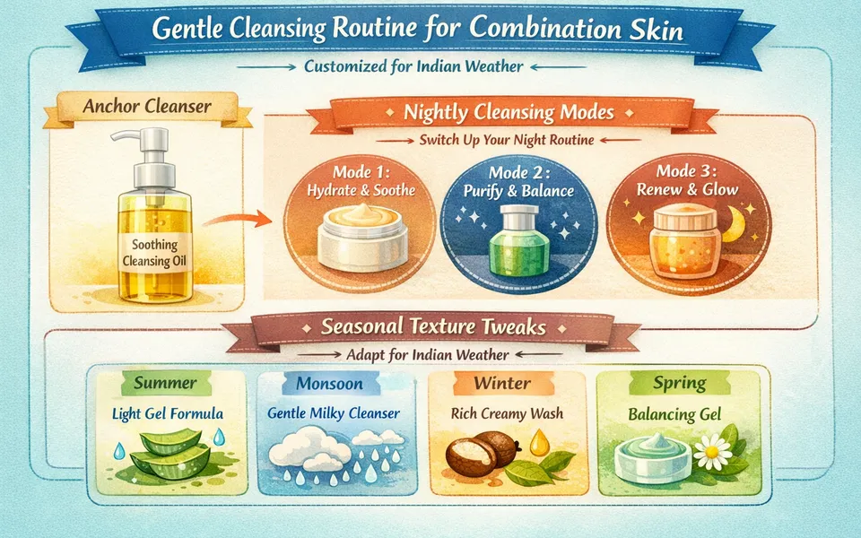 Soothing cleansing oil & face wash routine for combination skin plus uneven tone in all season