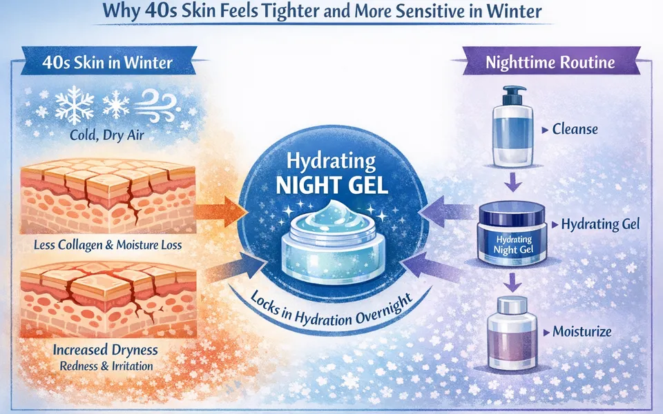 Best night gel for 40s skin plus fine lines plus sensitive skin in winter dryness